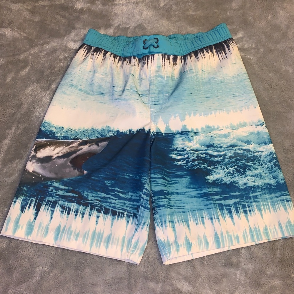 Boys Size Large 10-12 Wonder Nation Board Shorts Swim Trunks Great White Shark